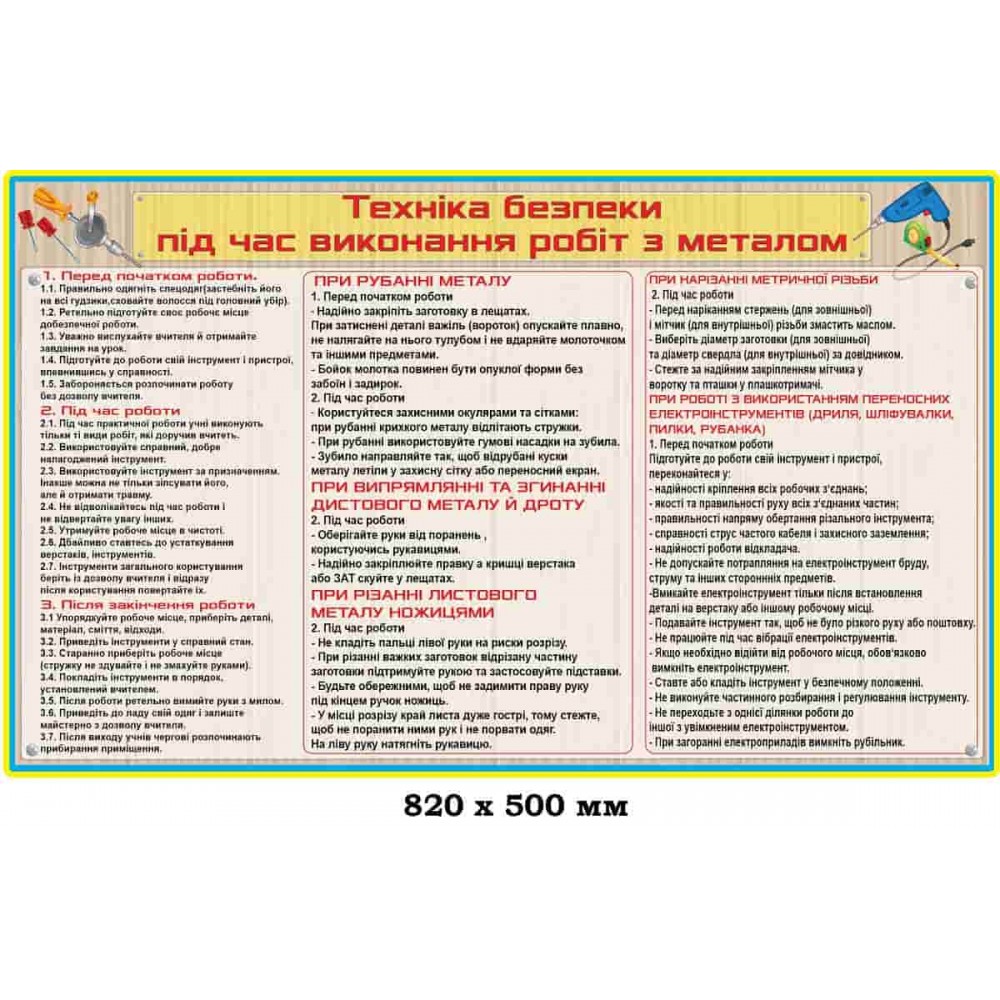  Техника безопасности при работе с металлом для кабинета трудового обучения